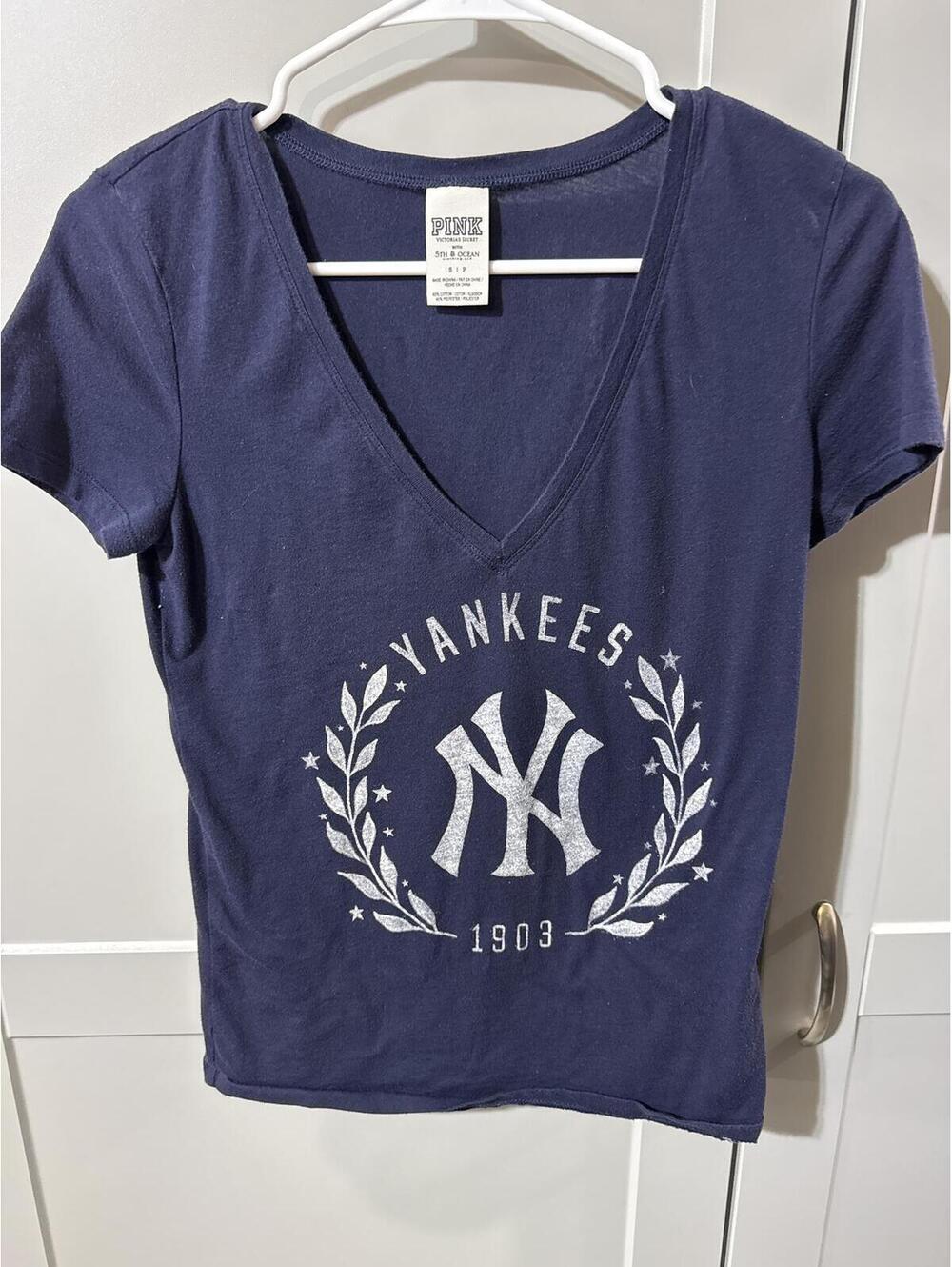 Navy Blue Yankees V-Neck Tee by Victoria's Secret PINK - Size Small